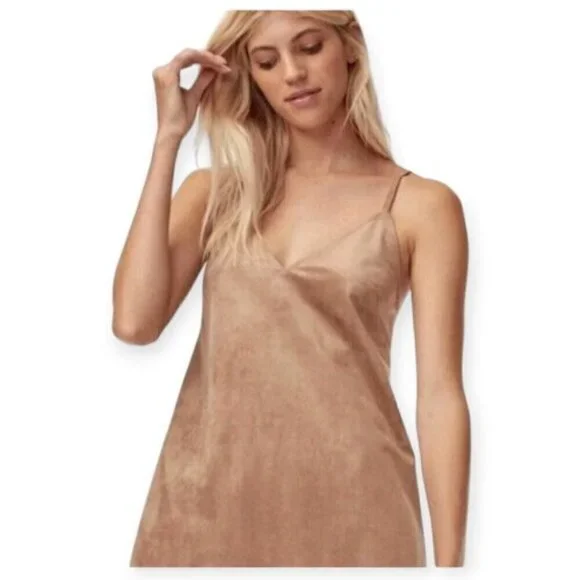 Aritzia Wilfred Free Vegan Suede Tan Slip Dress XS Adjustable Straps Nori - Picture 2 of 10